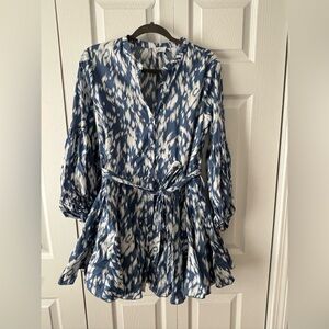 Flouncy Blue and White Long Sleeve Dress